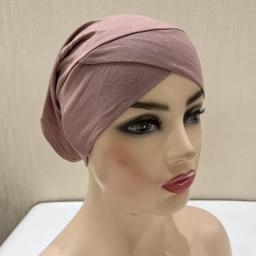 H228 New Stretchy Crisscrossed Modal Jersey Inner Hijab Hats Muslim Underscarf Turban Bonnet Islamic Scarf Tube Headband Caps