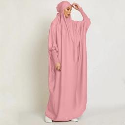 Muslim Robe One Piece Solid Color Long Dress Ramadan Prayer Hijab Dress Gilbab Women Hooded Robe Veil Islam Dubai Plain Robe