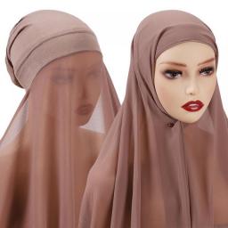 2 In 1 Chiffon Hijab Scarf With Jersey Inner Cap All In One Suit For Muslim Women Convinient Headscarf 25 New Colors