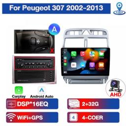 2 Din Carplay Android 12 4G WiFi For Peugeot 307 2002-2013 Car Radio Auto Multimedia Video Player Navigation GPS 6GB+128GB DVD