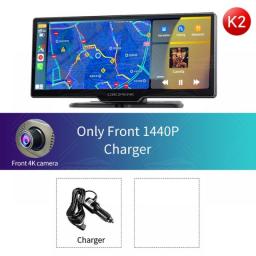 K2 Car Mirror Dash Cam 4K Video Recording Carplay & Android Auto Wireless GPS Navigation Dashboard DVR BT AUX Output Dual Lens