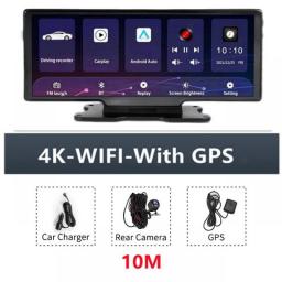 4K 3840*2160P 10.26 Inch Car Dvr Wireless Carplay Android Auto Dual Lens WiFi APP Dash Cam GPS FM Loop Recording Video Recorder