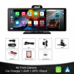 ADINKAM 10.26 Inch Universal USB Carplay Android Auto Dashboard Airplay Miracast 4K Dual Lens Dashcam Support AUX 5G WiFi ADAS