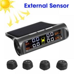 Smart Car TPMS Tire Pressure Monitoring System Solar Digital Clock LCD Display Car Tire Pressure Temperature Safety Alarm System