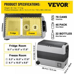 VEVOR 36L 50L 60LCar Refrigerator Portable Fridge Freezer Cool Box With Wheel And Draw Bar Dual Zone For Camping Picnic Caravan