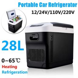 12V/24V 110V/220V 28L Home/Car Use Refrigerator Ultra Quiet Car Refrigerators Freezer Cooling Heating Box Fridge Fishing Camping