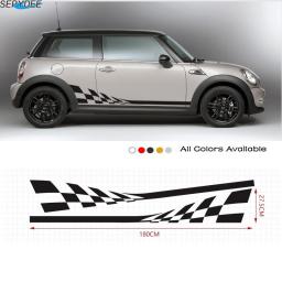 2Pcs Car Door Side Stripes Skirt Body Decal Racing Lattice Styling Stickers For MINI Cooper R50 R52 R53 R56 F56 R60 Accessories