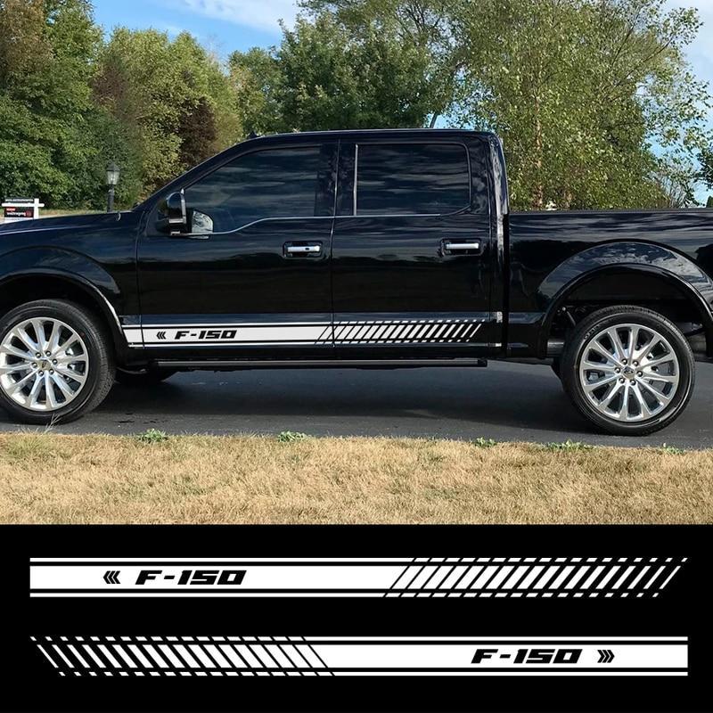 2Pcs Car Styling Door Side Skirt Stickers For Ford F150 F-150 Racing Stripes Auto Body Decor Vinyl Film Decals Car Accessories