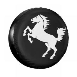 Black Horse Symbol Spare Tire Cover Case Bag Pouch Weatherproof Wheel Covers For Jeep Mitsubishi Pajero 14-17 Inch Inch