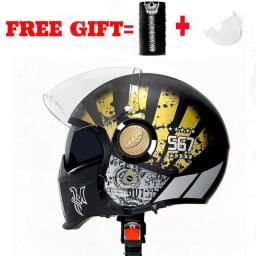 New Motorcycle Helmet Vintage Casco Moto Black Warrior Combination Helmet Full Half Helmet Cruising Helmets Motorcross Men 01