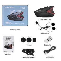 GEARELEC X3 Pro Motorcycle Intercom Helmet Headset 2 Riders 500m Bluetooth 5.1 Communication With Voice Control FM Radio Lights