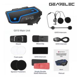GEARELEC GX10 Motorcycle Intercom Helmet Bluetooth Headset 10 Riders 2km Wireless BT Motorbike Interphone FM Music Sharing