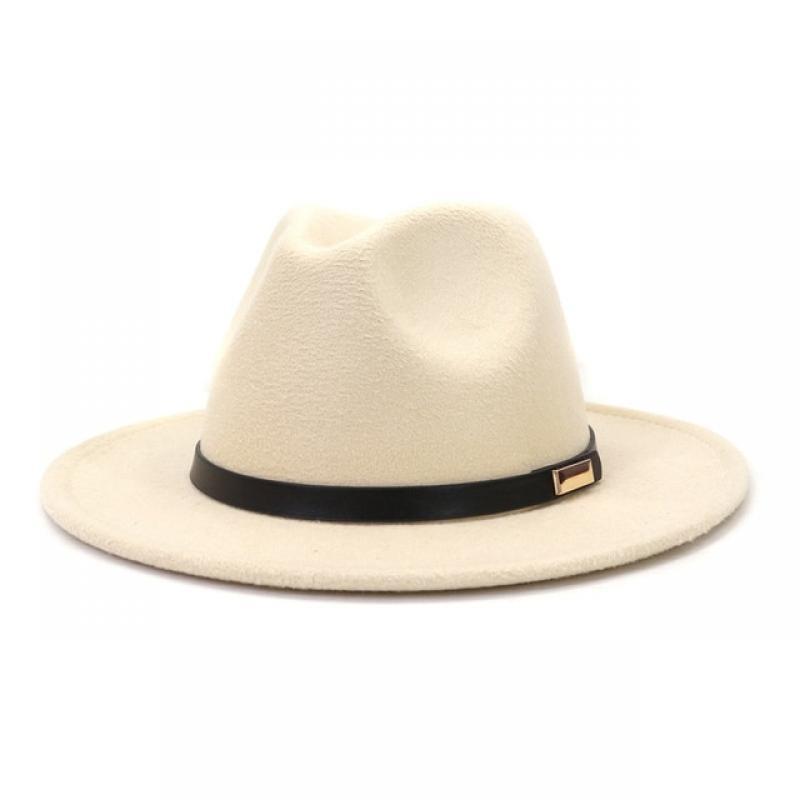 Black leather belt decoration Felt Hats Fedora Hat Men Women artificial wool Blend Simple Wide winter Fedora Hats Wholesale