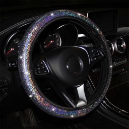 Car Steering Wheel Cover With Rhinestone Breathable Anti Slip Universal 37 38cm Steering Wheel Protector