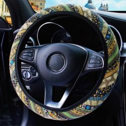 37-38cm Universal Elastic Car Steering Wheel Cover Four Seasons Ethnic Style Car Interior Accessories Auto Interior Decoration