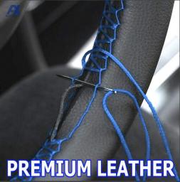 Deluxe BLUE Car Leather Steering Wheel Cover Sports Non Slip PU 37- 38cm 15