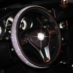 2022 Bling Bling Diamond Rhinestones Crystal Car Steering Wheel Cover  PU Leather Auto Accessories Case Car Styling