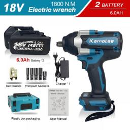 [1800N.m]Kamolee 1800N.m DTW700 Electric Impact Wrench Rechargeable Wrench Cordless For Makita 18v Battery
