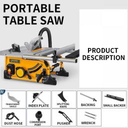 M1H-ZP3-210 Multi-Function 8 Inch Table Saw Portable Electric Cutting Machine Household Woodworking Board Cut Table 220V