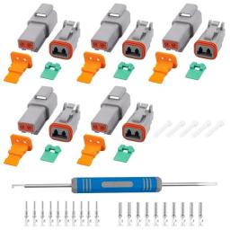 JRready ST6327-2 Deutsch 2 Pin DT Connector Kit, Gray Waterproof DT Connector 2 Pin(5 Pairs), Size 16 Stamped Contacts