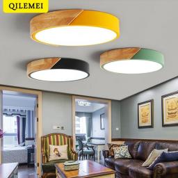 Nordic Colorful Wood LED Ceiling Lights Modern Living Room Bedroom Ceiling Lamps Round Plafond Lamp Home Decor Luminaria