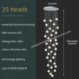Loft Ceiling Chandeliers Living Room Luxury Design Stair LED Lighting Pendent Lamp Duplex Rotating Crystal Staircase Chandeliers