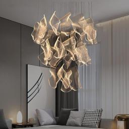 Modern Acrylic Led Chandelier For Living Room Decoration  Paper Shape Staircase Luxury Chandelier Hotel Lobby Hall Lighting
