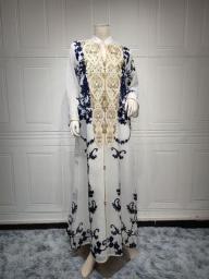 Ab188 Middle East Women's Muslim Evening Dress Mesh Embroidery Applique Robe Abaya 2023 New Party Prom Jilbab Kaftan
