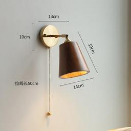 North American Black Walnut Wood Wall Lamp Japanese Bedroom Bedside Nordic Homestay With Switch Pull Rope Small Wall Lamp