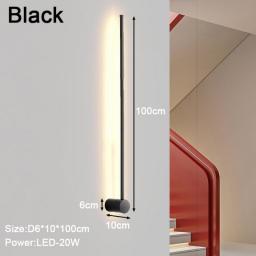 Nordic Black White LED Wall Lights With EU US Switch Long Strip Wall Lamps For Bedroom Living Room Indoor Lighting Wall Sconce
