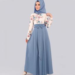 Fashion Female Abaya Turkish Islamic Ruffle Pleated Hijab Dress Floral Print Women Robe Musulmane Kaftan Hijab Muslim Long Dress