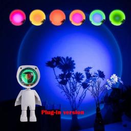 LED Spaceman Sunset Lamp Astronaut Sunset Lamp Rainbow Projection Night Light With 360 Rotation Network Chargeable Light
