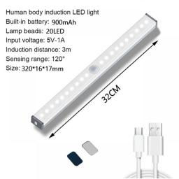 LED Ultra Thin Night Light Motion Sensor Wireless USB Under Cabinet Light For Kitchen Cabinet Bedroom Wardrobe Indoor Lighting