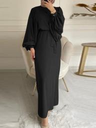 Autumn Puff Sleeve Morocco Muslim Dress Women Abaya Kaftans Casual Evening Dresses Woman Turkey Islam Long Robe Femme Vestidos