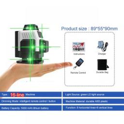 Mini 16 Lines 4D Laser Level Self-Leveling Horizontal And Vertical Powerful Lithium Battery Green Beams 8/12 Line Laser Level