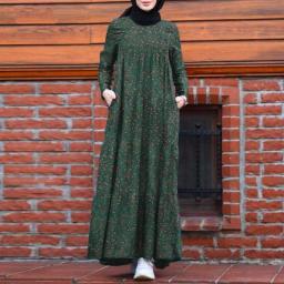 Muslim Abayat Fashion Print Spring And Autumn Abayas For Women Cotton Linen Long Vintage Dress Dubai Abaya Kaftan Islam