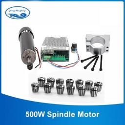 0.5kw Air Cooled Spindle ER11 Chuck CNC Spindle Motor 500W + 52mm Clamps+Power Supply Speed Governor For Engraver CNC Router