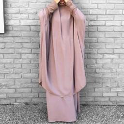 Muslim Sets Jilbab Abaya Dubai Clothes For Islam Women Large Hem Dresses Casual Solid Color Robe Traditional Festival Clothes