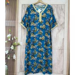 2022 High Quality African Women Cotton Satin Vintage Floral Dresses For Casual Loose Maxi Long Summer Beach Dress Elegant Clothe