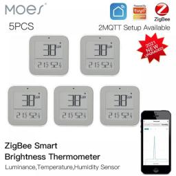 MOES Smart ZigBee/Bluetooth Mesh Temperature Humidity Sensor Light Brightness Sensing Thermometer Tuya Smart  Alexa Control