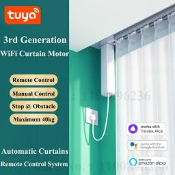 Cheap Tuya 3rd Generation Shorter WiFi Curtain Motor Electric Track Rail Rod Automatic System Smart Home Curtains Remote Control