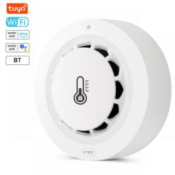 Tuya Wifi BT Smart Home Temperature Smoke Alarm Sensor Trigger Sound Intelligent Security Protection Voice Alexa Google Home