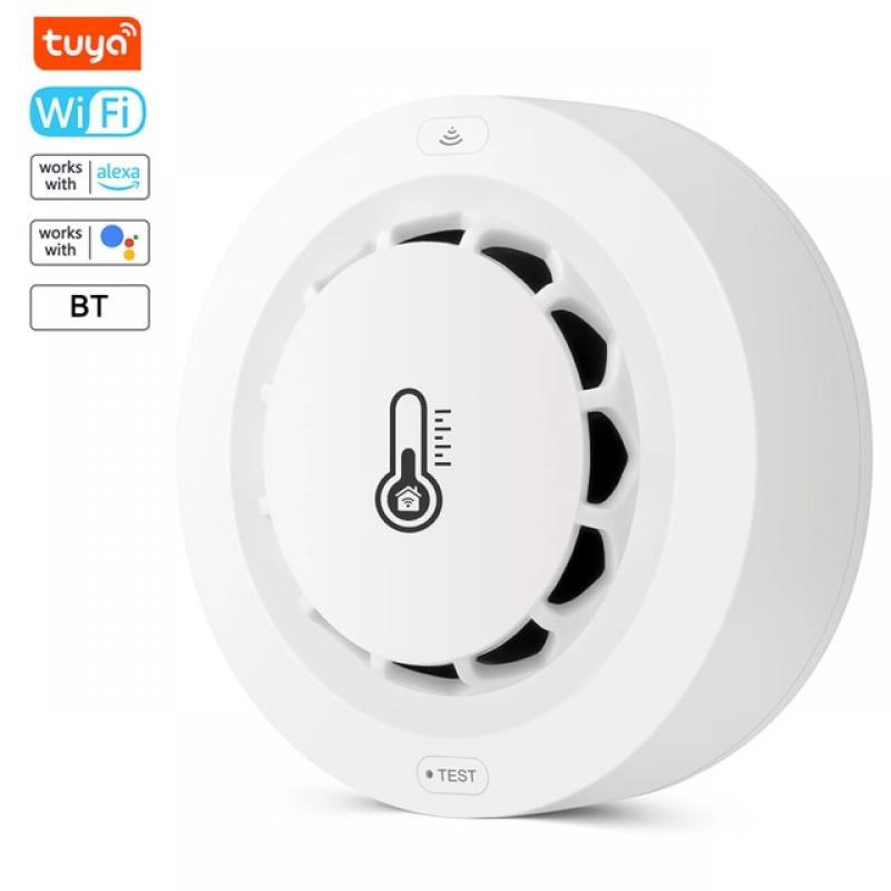 Tuya Wifi BT Smart Home Temperature Smoke Alarm Sensor Trigger Sound Intelligent Security Protection Voice Alexa Google Home
