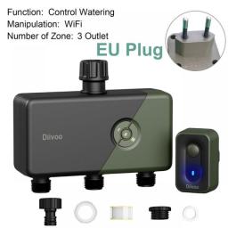 Diivoo WiFi Sprinkler Timer 1/2/3 Zone, Wireless Remote Control Irrigation System With Wi-Fi Hub, Rain Delay And Manual Watering
