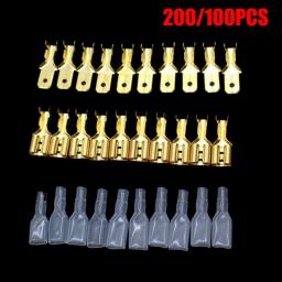 100Pcs/Lot 2.8/4.8/6.3mm Female Male Crimp Terminal Wire Connector Gold Brass/Silver Car Speaker Electrical Cable Terminals Kit