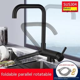 Stainless Steel Matte Black Open The Window Inward Kitchen Sink Folding Faucet 360 ° Rotation Hot And Cold Water Mixer Tap