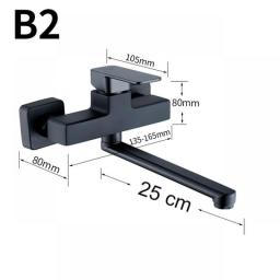 Wall Mounted Faucet Can Rotate 360 ° Cold And Hot Brass Black Kitchen Sink Tap With  Long Spout