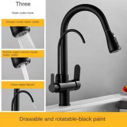Matte Black Pure Water Kitchen Faucet Dual Handle Hot And Cold Drinking Water Pull Out  Kitchen Mixer Taps