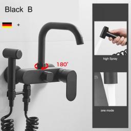 Black Long Spout Kitchen Faucet  Wall Mounted Cold And Hot Bathtube Tap All Matel With BIdet Can As Bathroom Faucet