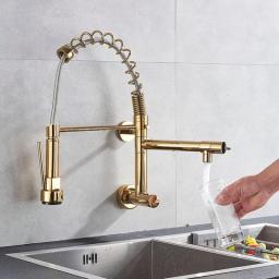 Kitchen Faucet Pull Down Chrome Single Cold Water Wall Mounted Kitchen Taps 360 Rotation Dual Function Sprayer Taps